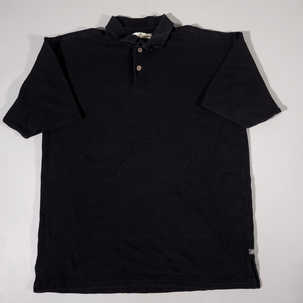 Tommy Bahama Polo Shirt Mens L Black Silk Cotton Ribbed Short Sleeve Casual
